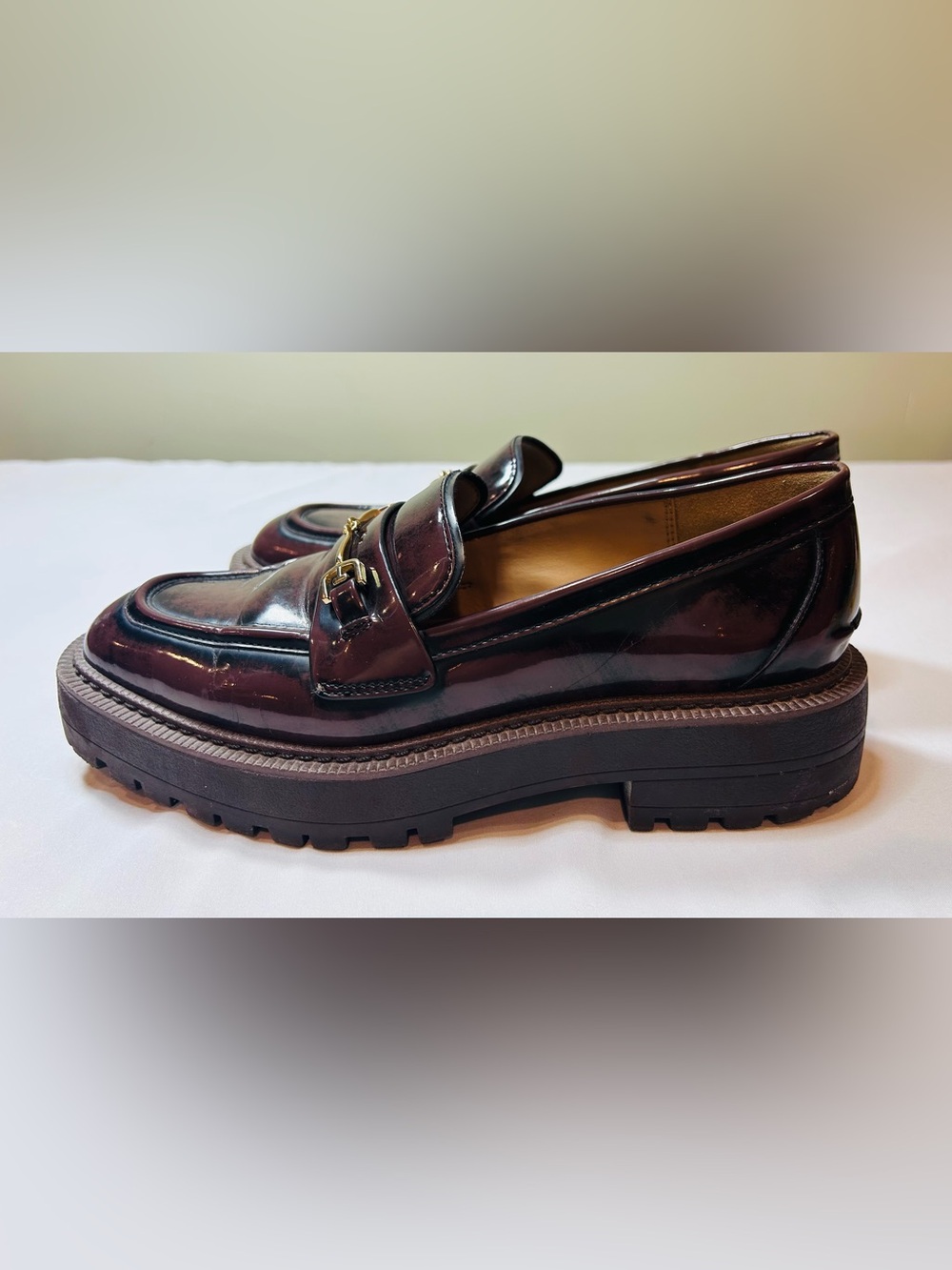 Sam Edelman Women’s 8 Lea Burgundy Lug Sole Platform Loafer NWOT
